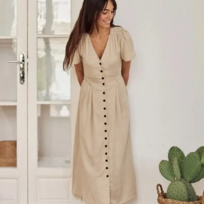 Gathered Detail Florence Half Sleeve V-Neck Dress